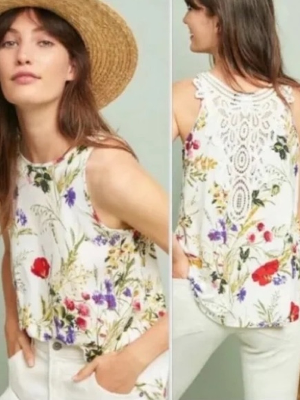 Anthropologie Akemi + Kin Crochet Back Panel Sleeveless Floral Top Tunic Medium